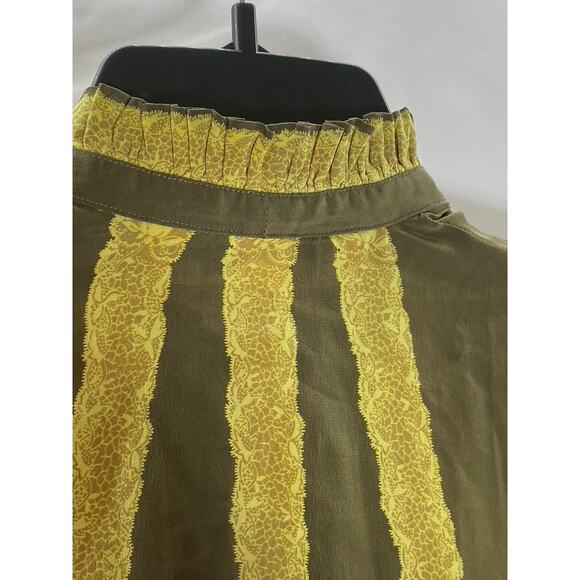 SERGE NANCEL Women’s Vintage Green-Yellow Tie-Neck Button-Up Too SZ 36(US6) - Picture 4 of 9